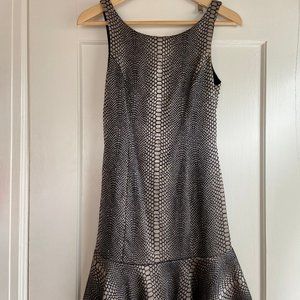 Ladakh Silver Snakeskin Ruffle Cocktail Dress, XS